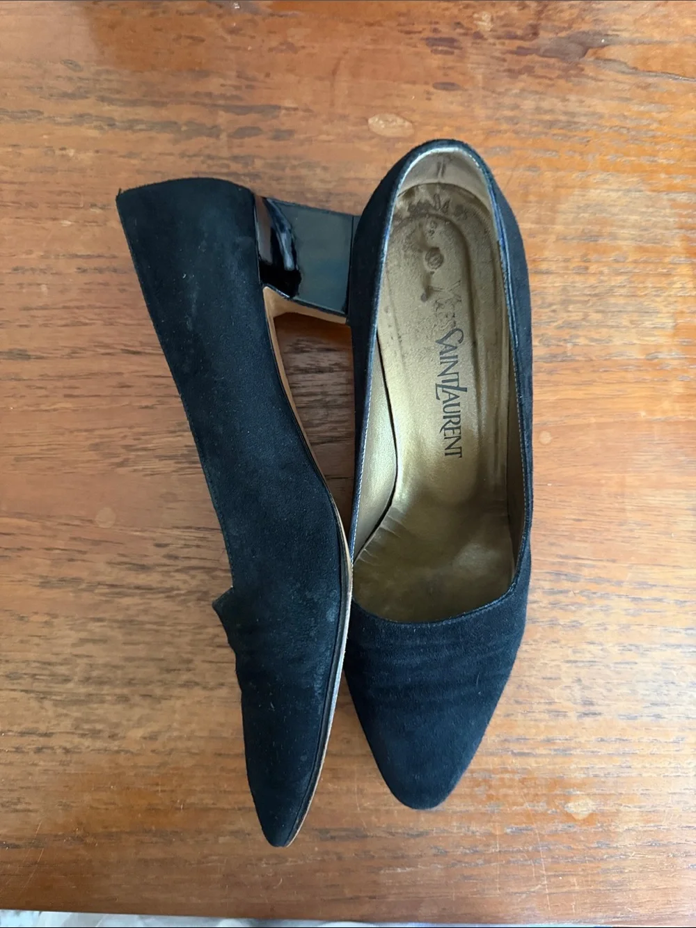 Yves Saint Laurent Black Suede Mid Block Heel loafer